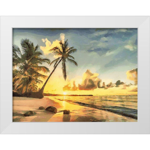 Sunset over Palm Trees III White Modern Wood Framed Art Print by Medeiros, Celito
