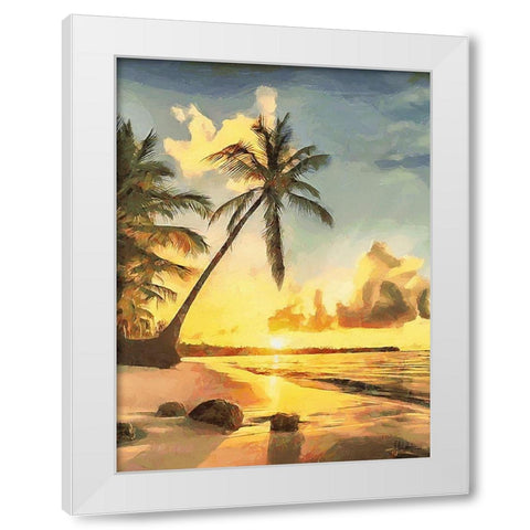 Sunset over Palm Trees IV White Modern Wood Framed Art Print by Medeiros, Celito