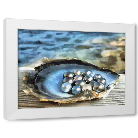 Pearls in Shell White Modern Wood Framed Art Print by Medeiros, Celito