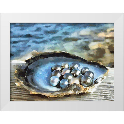 Pearls in Shell White Modern Wood Framed Art Print by Medeiros, Celito