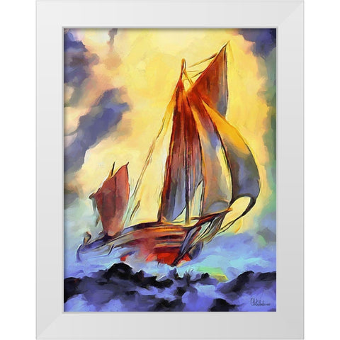 Sail on the Sea White Modern Wood Framed Art Print by Medeiros, Celito