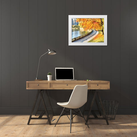 Autumn Trees in the City IX White Modern Wood Framed Art Print by Medeiros, Celito