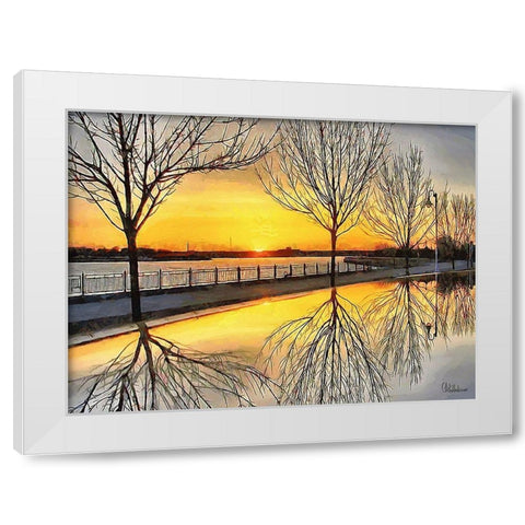 Mirrored Trees by Sunset I White Modern Wood Framed Art Print by Medeiros, Celito