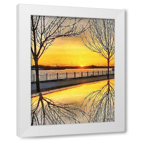 Mirrored Trees by Sunset II White Modern Wood Framed Art Print by Medeiros, Celito