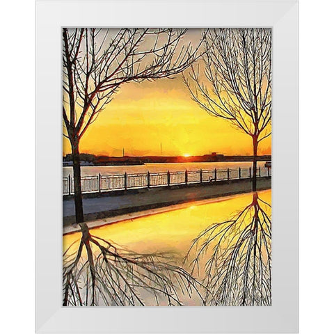 Mirrored Trees by Sunset II White Modern Wood Framed Art Print by Medeiros, Celito