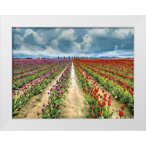 Tulip Field II White Modern Wood Framed Art Print by Medeiros, Celito