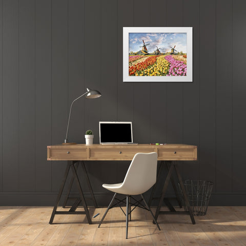 Tulip Field IV White Modern Wood Framed Art Print by Medeiros, Celito