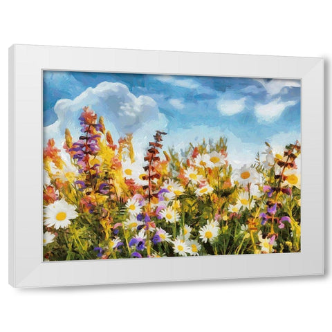 Field Flowers I White Modern Wood Framed Art Print by Medeiros, Celito