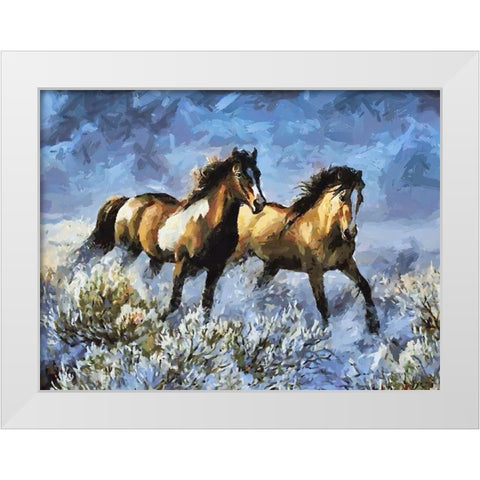 Running Horses in Snow White Modern Wood Framed Art Print by Medeiros, Celito