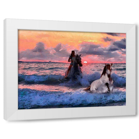 Girl Riding in the Sea White Modern Wood Framed Art Print by Medeiros, Celito