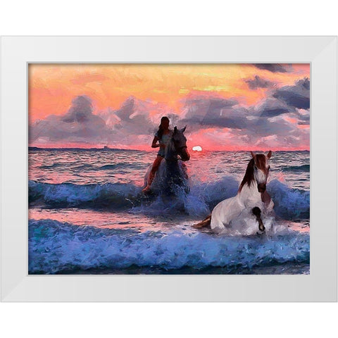 Girl Riding in the Sea White Modern Wood Framed Art Print by Medeiros, Celito