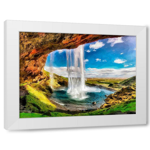 Watterfall on Island White Modern Wood Framed Art Print by Medeiros, Celito