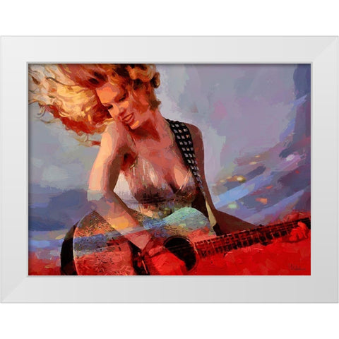 Girl with Guitare White Modern Wood Framed Art Print by Medeiros, Celito
