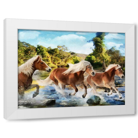 Brown Running Horses White Modern Wood Framed Art Print by Medeiros, Celito