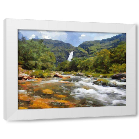 River with Watterfall White Modern Wood Framed Art Print by Medeiros, Celito