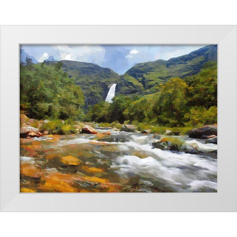 River with Watterfall White Modern Wood Framed Art Print by Medeiros, Celito