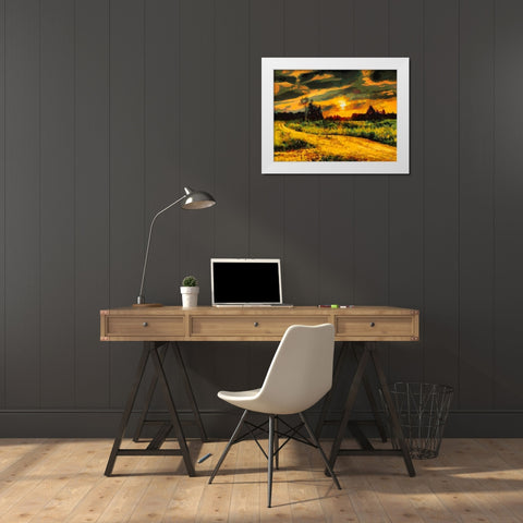 Sunset Behind the Trees II White Modern Wood Framed Art Print by Medeiros, Celito