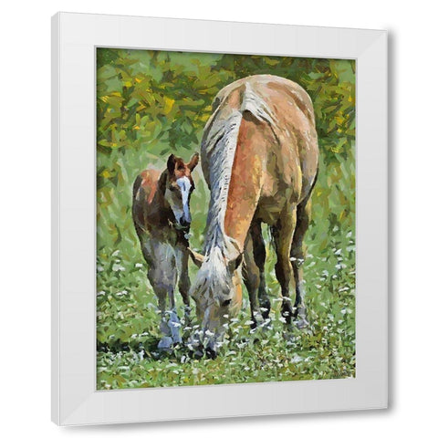 Mare with her Foal White Modern Wood Framed Art Print by Medeiros, Celito