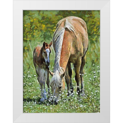 Mare with her Foal White Modern Wood Framed Art Print by Medeiros, Celito
