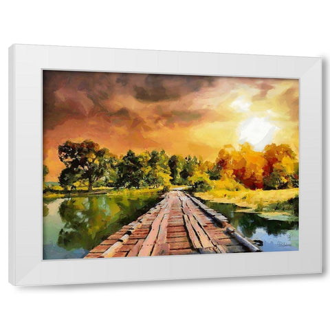Wooden Bridge White Modern Wood Framed Art Print by Medeiros, Celito