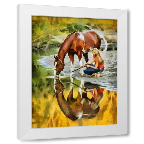 Girl with Drinking Horse White Modern Wood Framed Art Print by Medeiros, Celito