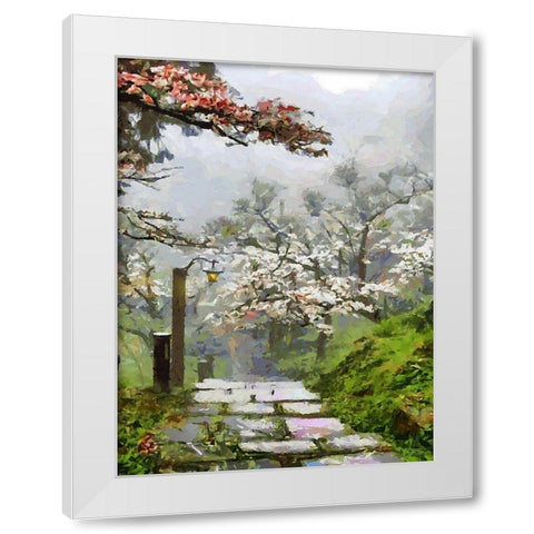 Path in Garden wtih White Trees White Modern Wood Framed Art Print by Medeiros, Celito