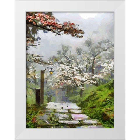 Path in Garden wtih White Trees White Modern Wood Framed Art Print by Medeiros, Celito