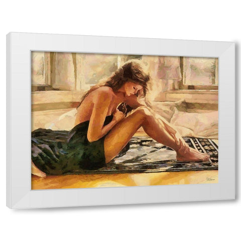 Nice sitting Girl White Modern Wood Framed Art Print by Medeiros, Celito
