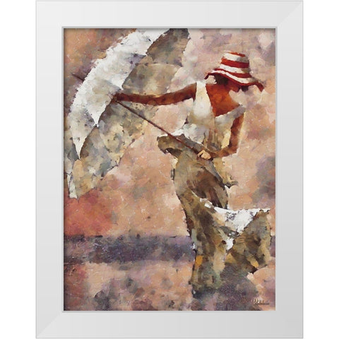 Lady with Umbrella II White Modern Wood Framed Art Print by Medeiros, Celito