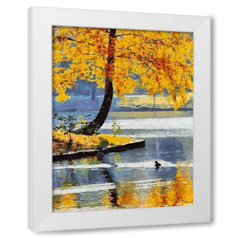 Autumn Lake White Modern Wood Framed Art Print by Medeiros, Celito