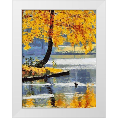 Autumn Lake White Modern Wood Framed Art Print by Medeiros, Celito