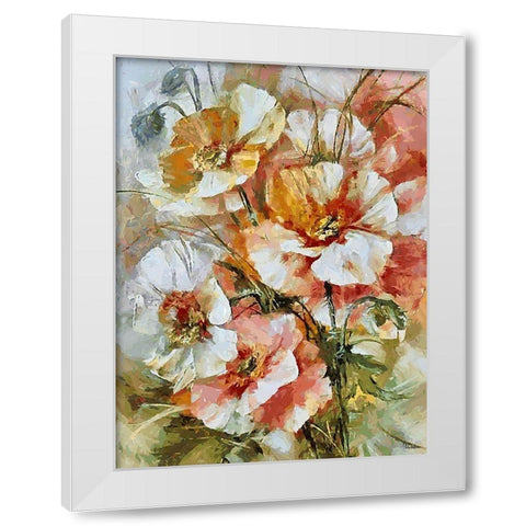 Pink Poppies White Modern Wood Framed Art Print by Medeiros, Celito