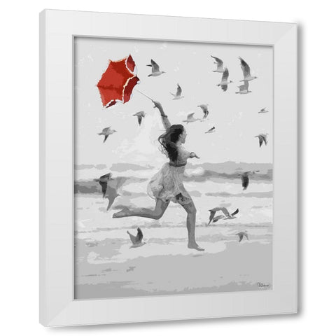 Girl with Red Umbrella I White Modern Wood Framed Art Print by Medeiros, Celito