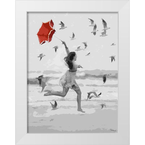 Girl with Red Umbrella I White Modern Wood Framed Art Print by Medeiros, Celito