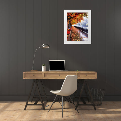 Autumn Waterfront White Modern Wood Framed Art Print by Medeiros, Celito