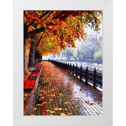 Autumn Waterfront White Modern Wood Framed Art Print by Medeiros, Celito