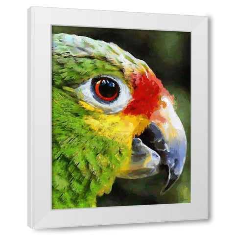Green Parrot White Modern Wood Framed Art Print by Medeiros, Celito