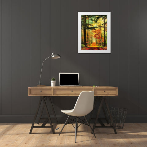 Autumn Walk in the Wood I White Modern Wood Framed Art Print by Medeiros, Celito