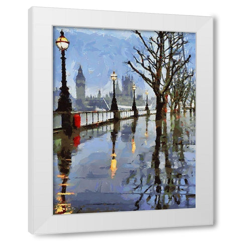 Rainy London White Modern Wood Framed Art Print by Medeiros, Celito