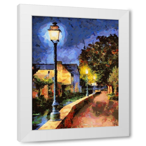 Lamps in Town White Modern Wood Framed Art Print by Medeiros, Celito