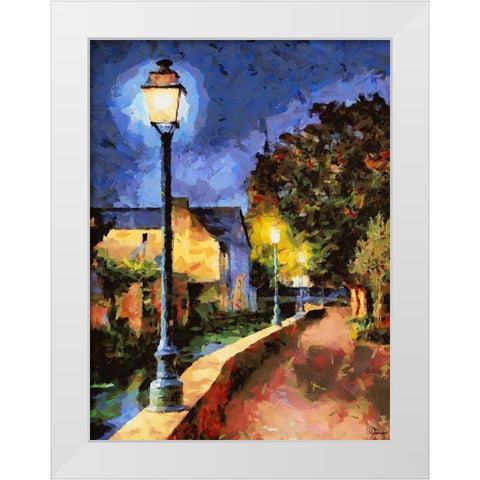 Lamps in Town White Modern Wood Framed Art Print by Medeiros, Celito