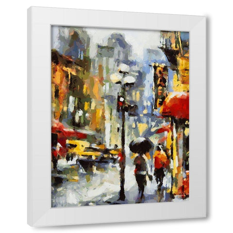 New York street White Modern Wood Framed Art Print by Medeiros, Celito