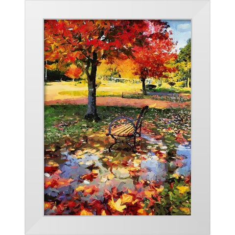 Bench in Park after the Rain White Modern Wood Framed Art Print by Medeiros, Celito