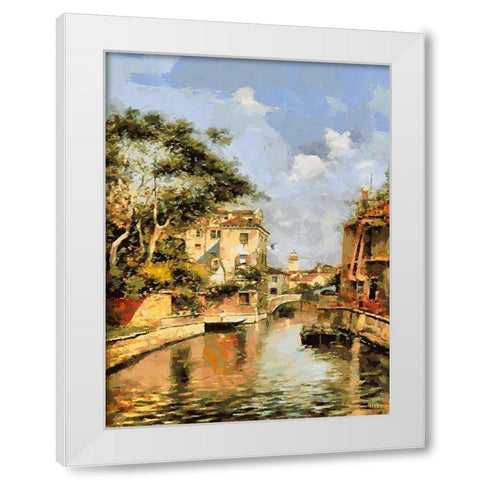 Stone Bridge over Water White Modern Wood Framed Art Print by Medeiros, Celito