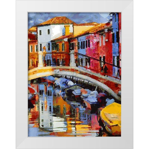 Boats with colorful Houses V White Modern Wood Framed Art Print by Medeiros, Celito