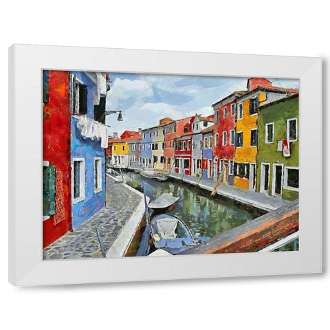 Boats with colorful Houses VIII White Modern Wood Framed Art Print by Medeiros, Celito