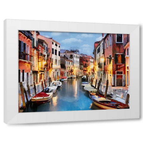 Boats with colorful Houses X White Modern Wood Framed Art Print by Medeiros, Celito