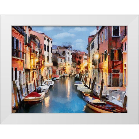 Boats with colorful Houses X White Modern Wood Framed Art Print by Medeiros, Celito