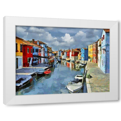 Boats with colorful Houses XII White Modern Wood Framed Art Print by Medeiros, Celito