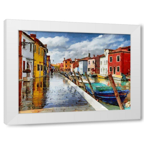 Boats with colorful Houses XIV White Modern Wood Framed Art Print by Medeiros, Celito